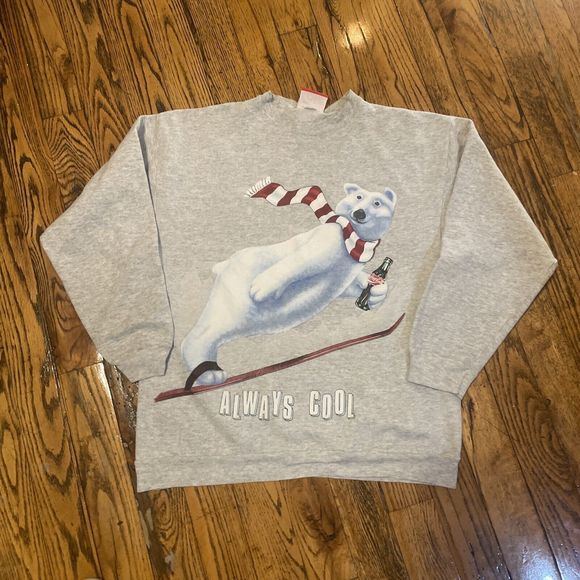 Vintage Coca Cola Polar Bear Crewneck Sweatshirt Mens M Womens XL - Picture 1 of 9